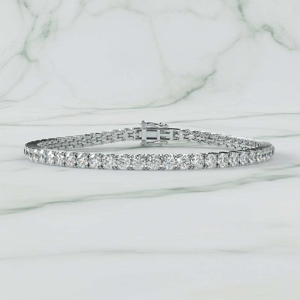 Silver bracelet with clear stones on a light gray background