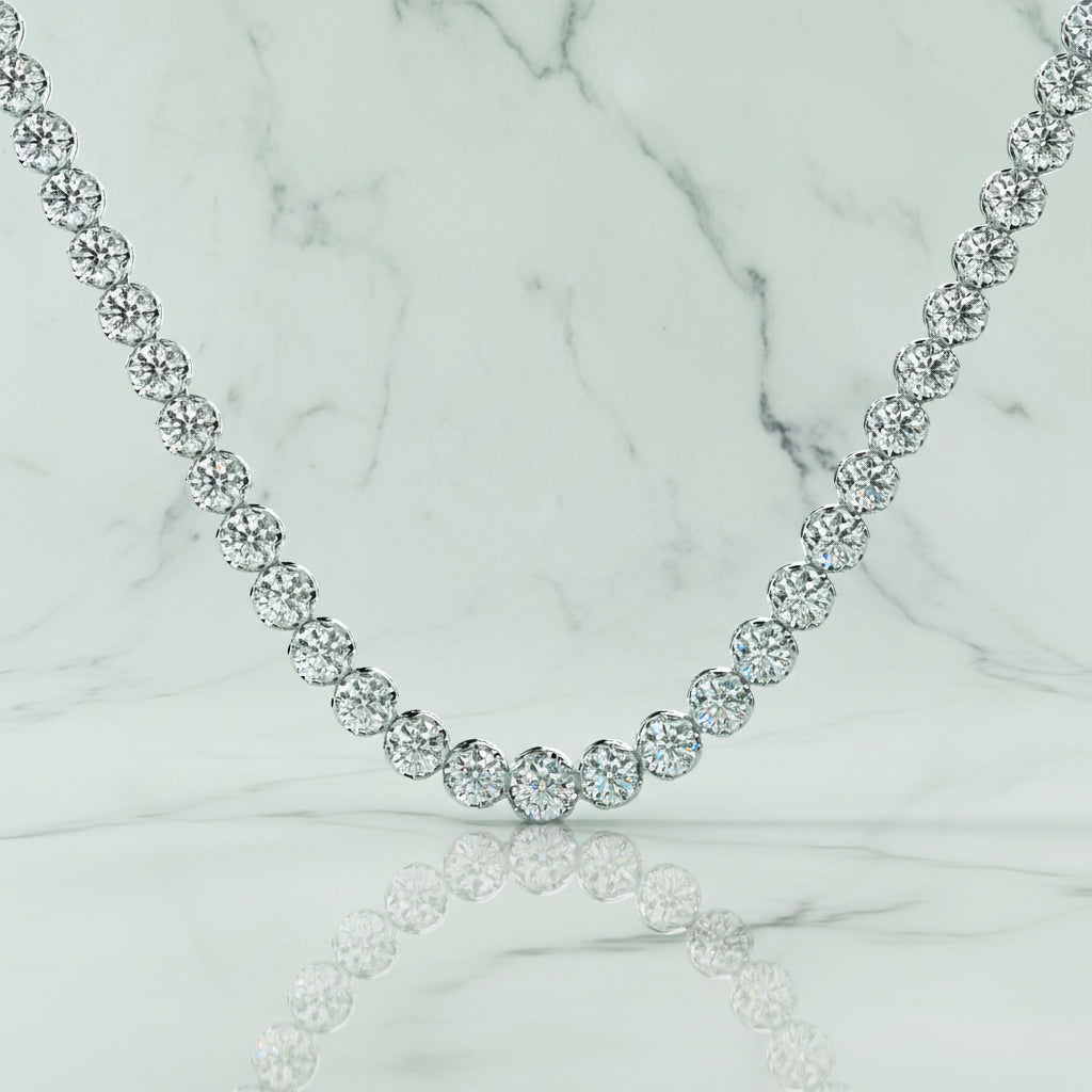Diamond necklace on a light pink background